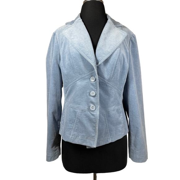 Nine West Corduroy Collared Blazer Jacket Lined Slate Light Blue Career Size 10 - Picture 1 of 12